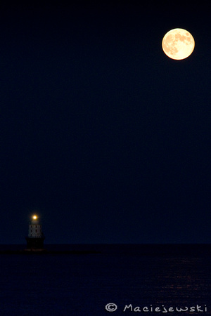 Harvest Moon over Harbor of Refuge Lighthouse